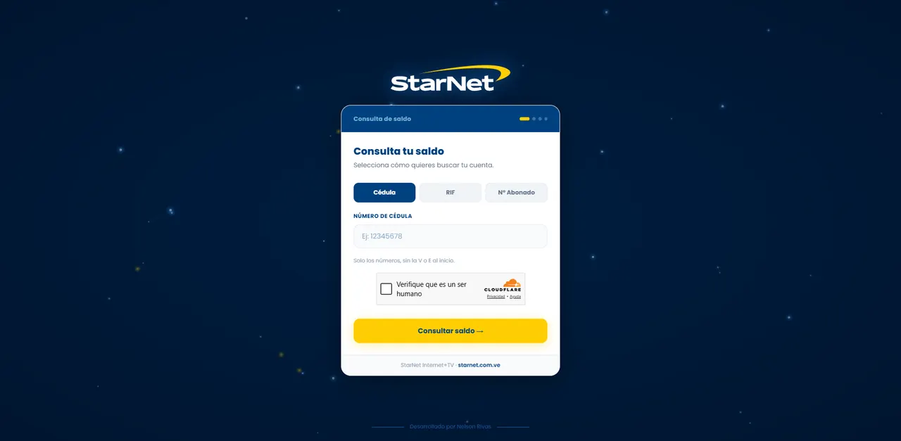 Sistema de consulta de saldo y reporte de pagos de Starnet